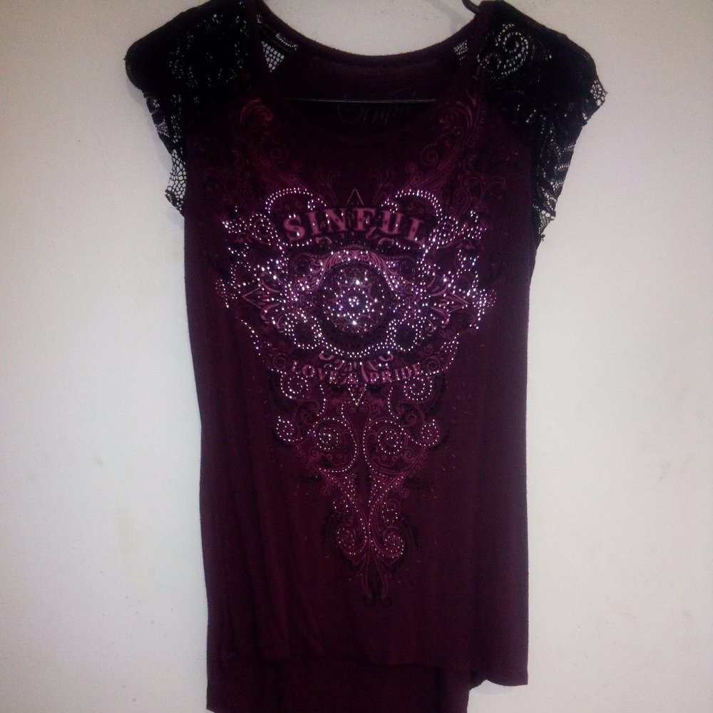 Maroon and black lace sinful top
